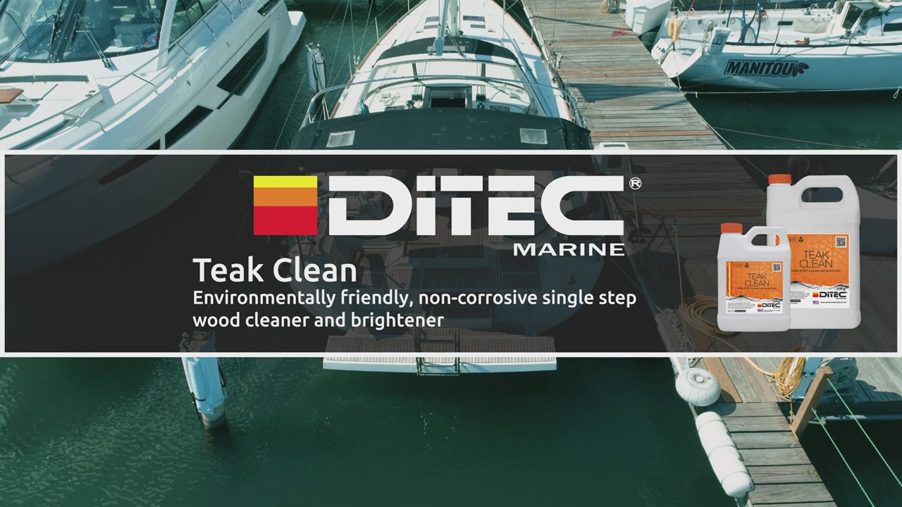 DiTEC Teak Clean featured with other marine care products—formulated for professional wood cleaning.
