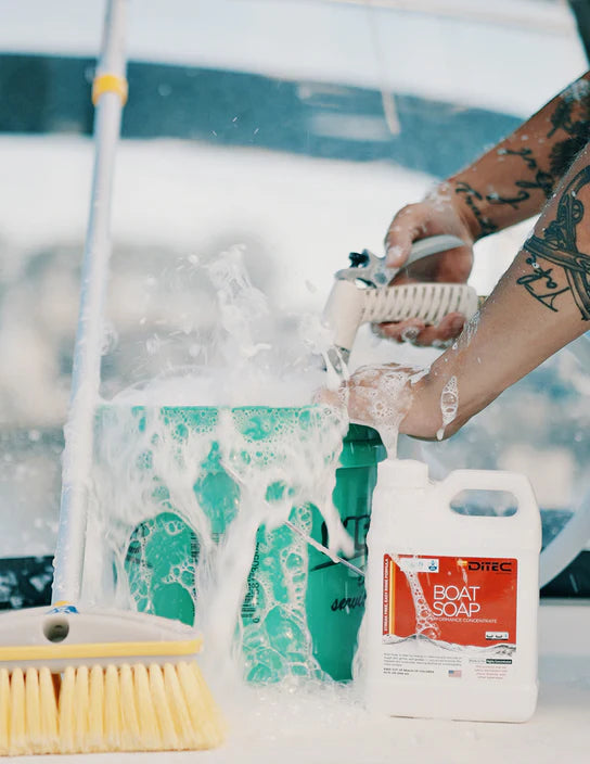
                  
                    Using DiTEC Boat Soap to scrub a boat’s exterior—removes grime and leaves a spotless finish.


                  
                