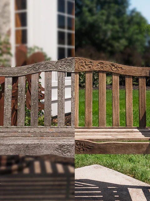 
                  
                    Teak patio bench restored with DiTEC products—revived golden hue and smooth wood finish.
                  
                